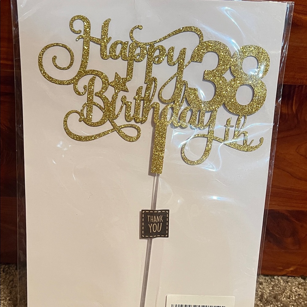Gold Glitter Happy 38th Birthday Cake Topper